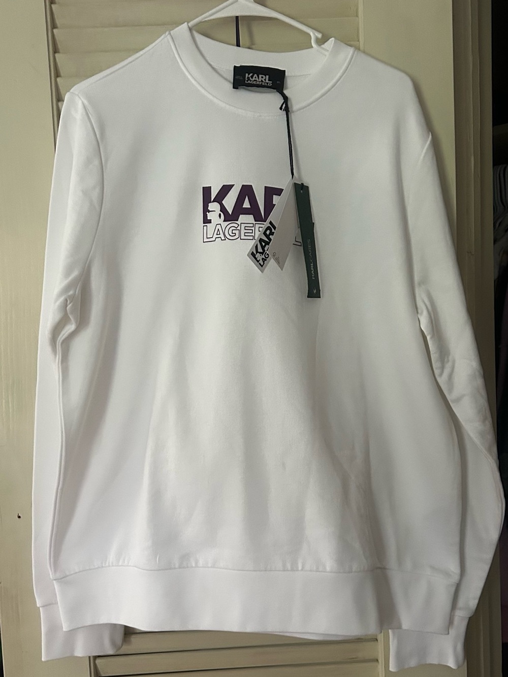 Karl Lagerfeld White Sweatshirt with Purple Logo - It fits L or XL